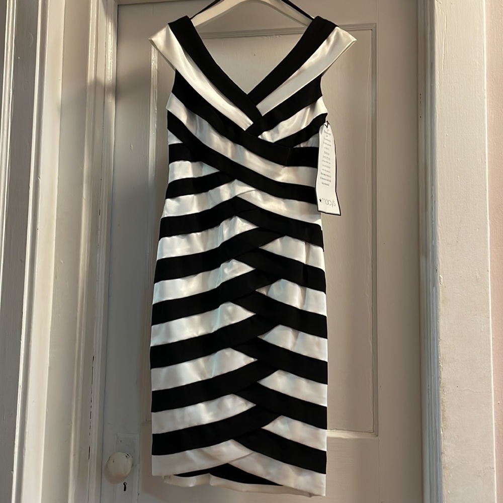 Satin Black & White Off Shoulder Dress